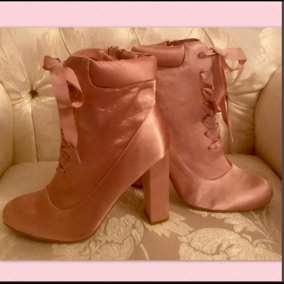 PINK SATIN RIBBON  LACE UP BOOT - Picture 4 of 6